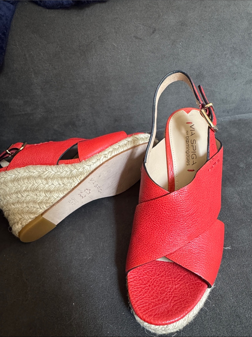 Via Spiga Red Leather Espadrille Slingback Wedge Sandals